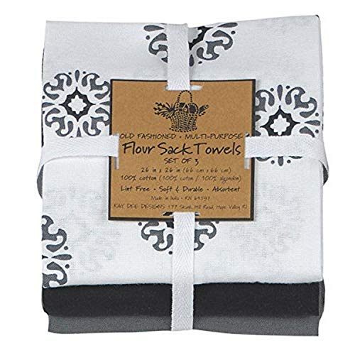 Book Cover Kay Dee Designs CafÃ© Express Collection Medallion Flour Sack Cotton Towels, 26-Inch by 26-Inch, Charcoal, Set of 3 (A8310)