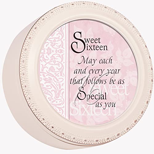 Book Cover Cottage Garden Sweet Sixteen May Every Year be Special Ivory Rope Trim Petite Round Jewelry and Keepsake Box