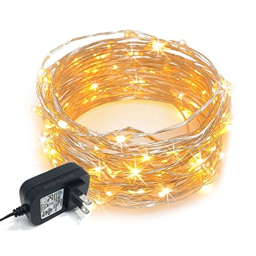 Book Cover RTGS 100 LEDs String Lights Plug-in on 32 Feet Long Silver Color Wire, Indoor Outdoor Use (Warm White Color 100 LEDs 32 FEET)