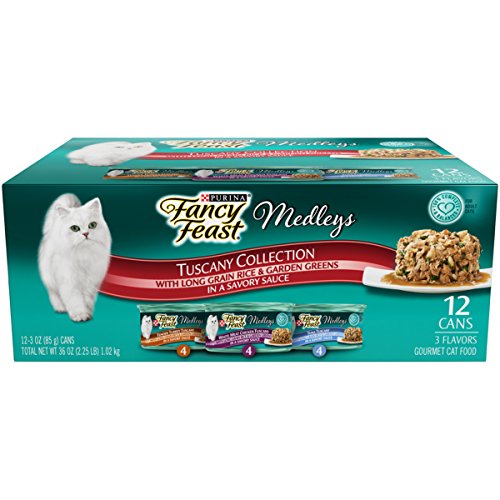 Book Cover Purina Fancy Feast Wet Cat Food Variety Pack, Medleys Tuscany With Long Grain Rice & Garden Greens - (2 Packs of 12) 3 oz. Cans