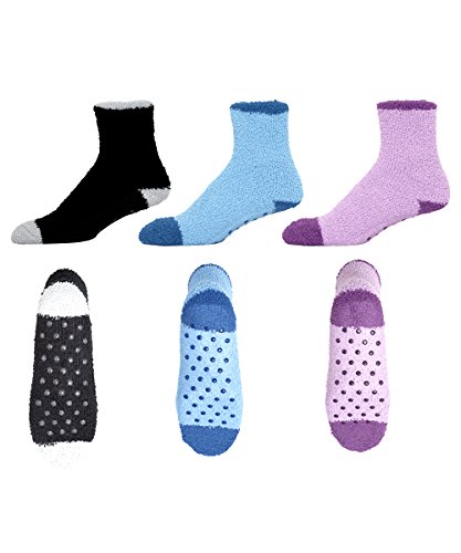 Book Cover 3-Pack of Hospital Socks for Women - Non Skid/Anti Slip Slipper Socks for Women - - One Size