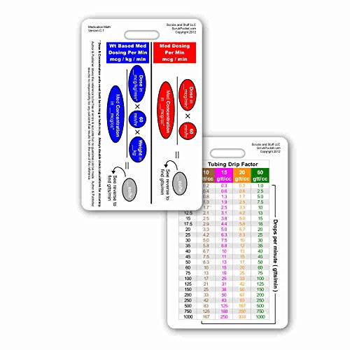 Book Cover Medication Math Drip Titration Vertical Badge ID Card Pocket Reference Guide