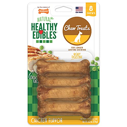 Book Cover Nylabone Healthy Edibles All-Natural Long Lasting Chicken Flavor Dog Chew Treats 8 count Chicken X-Small/Petite