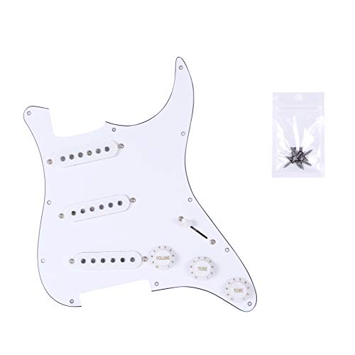 Book Cover Musiclily Guitar 3 Single Coil Loaded Prewired Pickguard Set SSS Plain for Fender Strat Stratocaster Guitar Parts, White