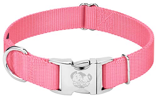 Book Cover Country Brook Design - Vibrant 25 Color Selection - Premium Nylon Dog Collar with Metal Buckle (Large, 1 Inch, Pink)
