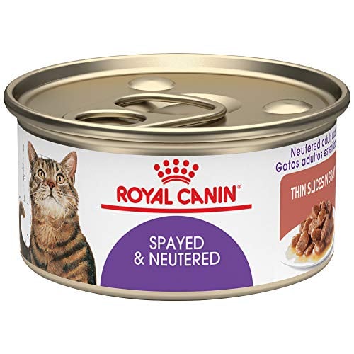 Book Cover Royal Canin Feline Health Nutrition Spayed/Neutered Thin Slices In Gravy Canned Cat Food, 3 oz cans 24-count