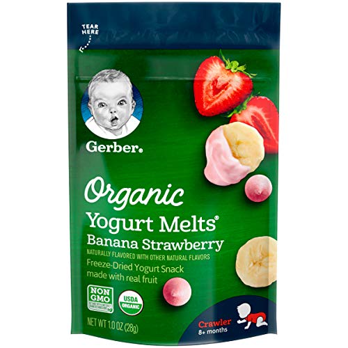 Book Cover Gerber Organic Yogurt Melts Fruit Snacks, Banana & Strawberry, 1 Ounce (Pack of 7)