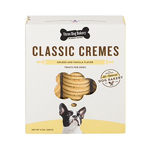 Book Cover Three Dog Bakery Classic Cremes Baked Dog Treats, Golden with Vanilla Filling, 13 oz