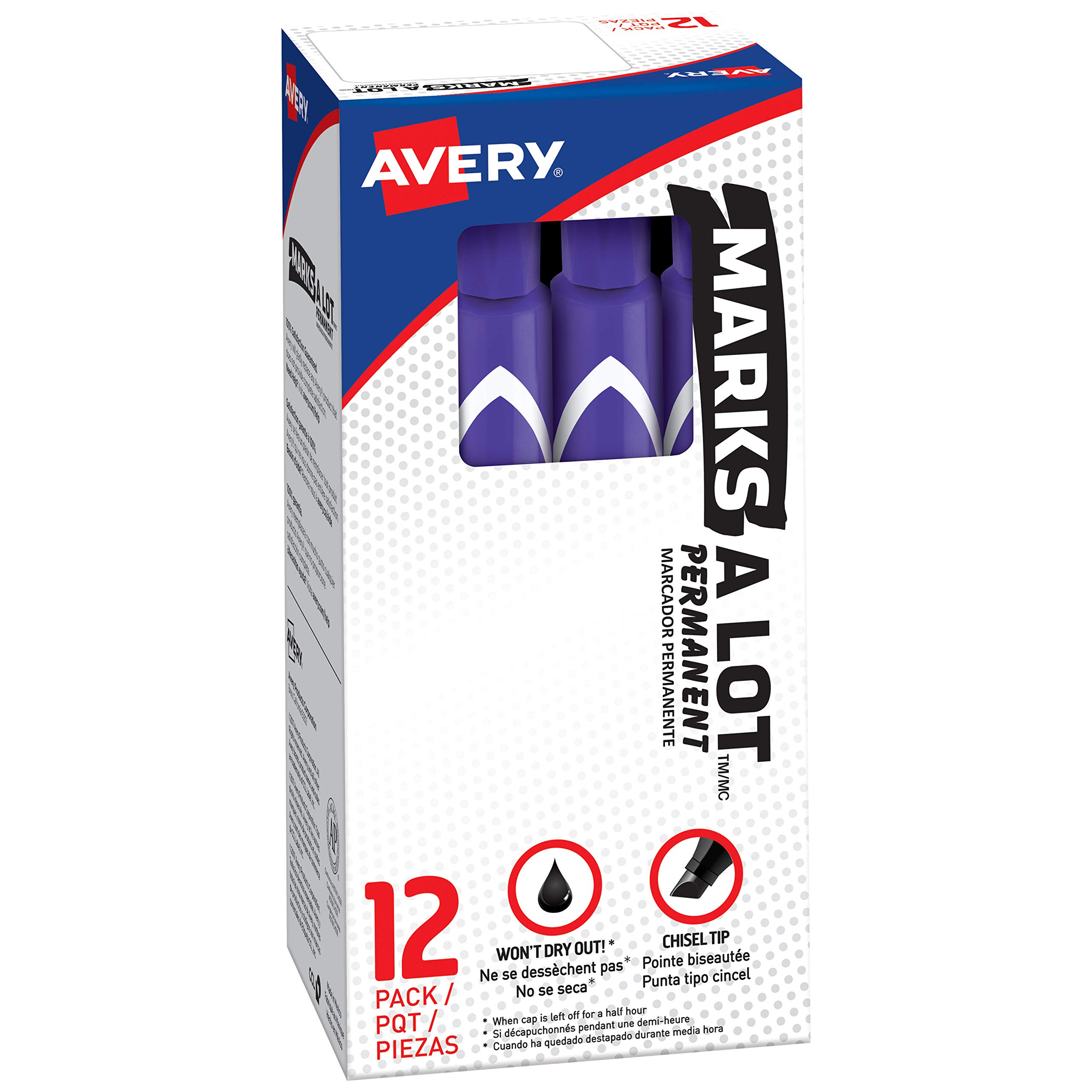 Book Cover AVERY Marks-A-Lot Permanent Markers, Large Desk-Style Size, Chisel Tip, Water and Wear Resistant, 12 Purple Markers (08884)