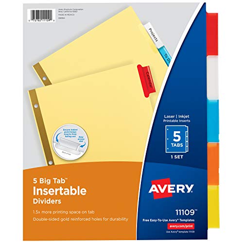 Book Cover Avery Big Tab Insertable Dividers , Buff Paper, 5 Multicolor Tabs, Case Pack of 48 Sets (11109)