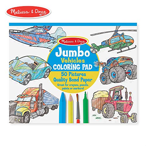 Book Cover Melissa & Doug Jumbo Coloring Pad: Vehicles - 50 Pages of White Bond Paper (11 x 14 inches)