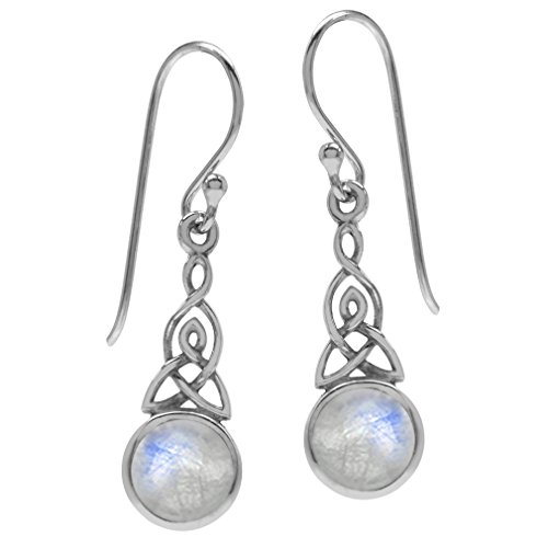 Book Cover Silvershake 6mm Natural Moonstone 925 Sterling Silver Triquetra Celtic Knot Dangle Hook Earrings (11 by 16 Inch Excluding Hook)