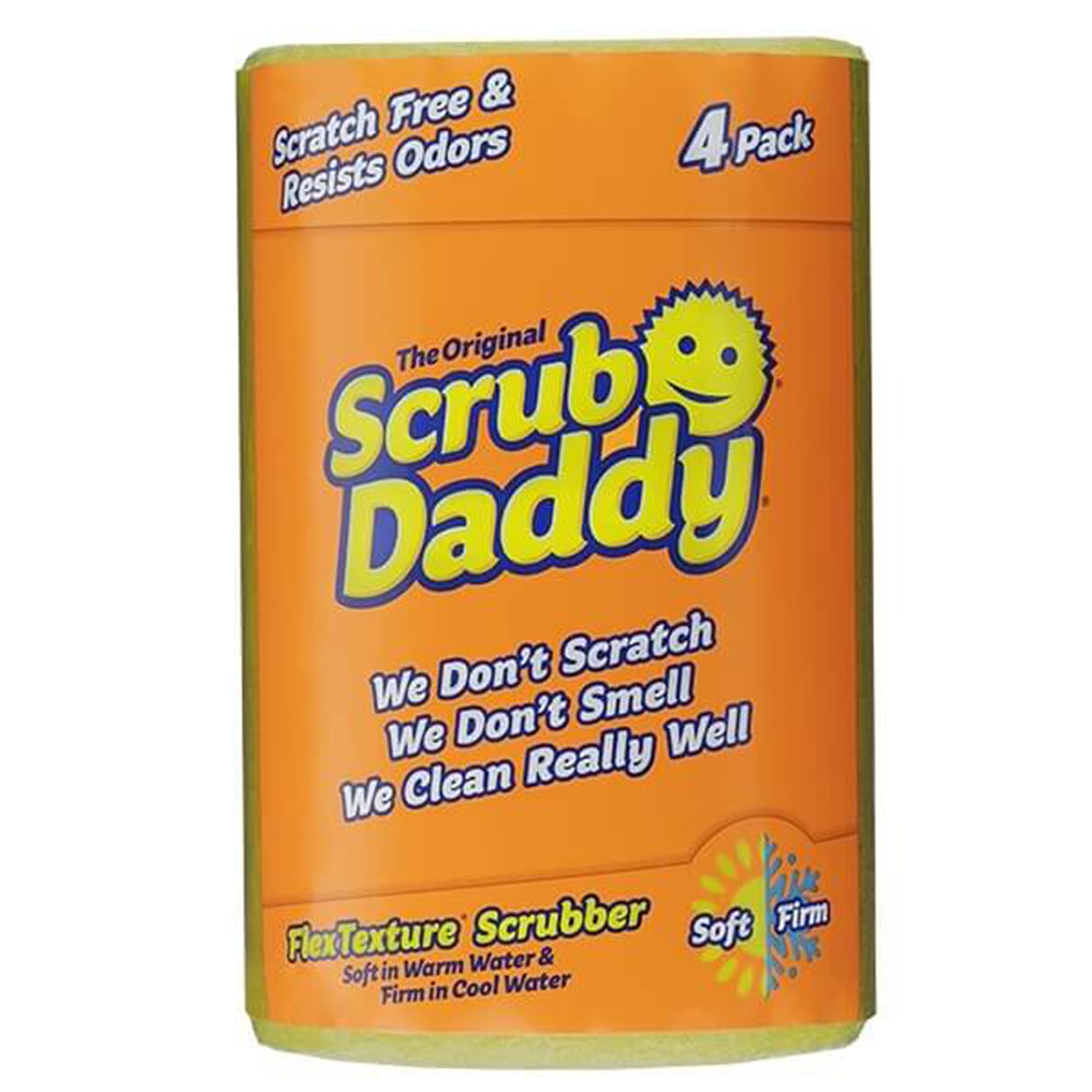 Book Cover The Original Scrub Daddy - FlexTexture Sponge, Soft in Warm Water, Firm in Cold, Deep Cleaning, Dishwasher Safe, Multi-use, Scratch Free, Odor Resistant, Functional, Ergonomic, 4ct Roll
