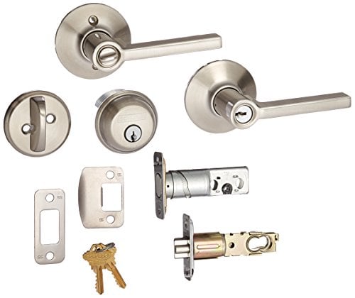 Book Cover Deadbolt, Keyed 1 Side, and Latitude Lever Security Set (Satin Nickel) FB50VLAT619