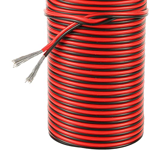 Book Cover 20 Gauge 2Pin Extension Wire, EvZ 20AWG 2 Conductor Parallel Electric Cable Cord for Led Strips Single Color 3528 5050, Red Black, 66ft/20M