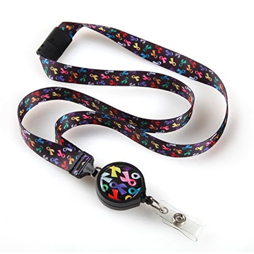 Book Cover Ribbons of Hope Multi Color Cause Ribbon ID Lanyard with Retractable Badge Reel
