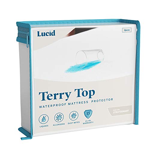Book Cover LUCID Premium Hypoallergenic 100% Waterproof Mattress Protector-15 Year Warranty-Vinyl Free, White, Queen