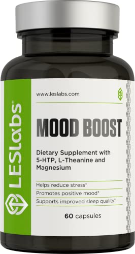 Book Cover LES Labs Mood Boost â€“ Stress Relief, Mood Support, Deep Relaxation & Improved Sleep â€“ 5-HTP, Ashwagandha, Rhodiola Rosea, Magnesium & GABA â€“ 60 Capsules