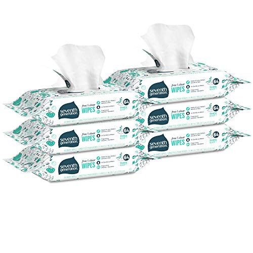 Book Cover Seventh Generation Thick & Strong Free and Clear Baby Wipes Refill, Pack of 6 (Total 384 Count)