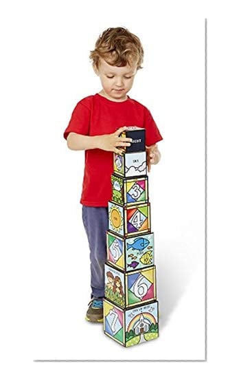 Book Cover Melissa & Doug Days of Creation Stacking and Nesting Blocks With Convenient Rope-Handled Storage Box - 7 Blocks Stack to Almost 2.5 Feet Tall