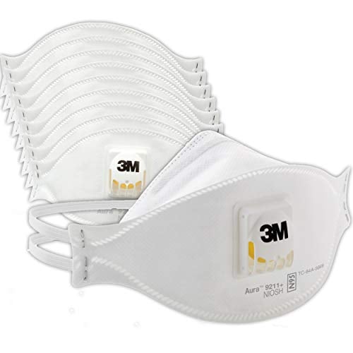 Book Cover 3M Aura Particulate Disposable Respirator 9211+ with Cool Flow Valve, N95, Smoke, Grinding, Sanding, Sawing, Sweeping, Woodworking, Dust, 10/Pack