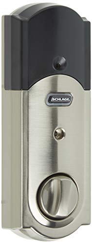 Book Cover SCHLAGE Z-Wave Connect Camelot Touchscreen Deadbolt with Built-In Alarm, Satin Nickel, BE469 CAM 619, Works with Alexa via SmartThings, Wink or Iris