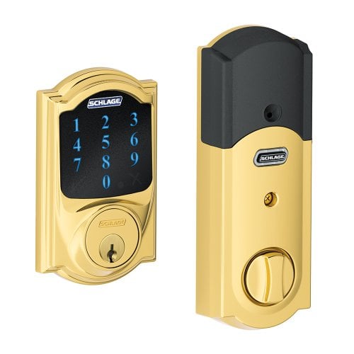 Book Cover SCHLAGE BE469NX Camelot Electronic Touchscreen Deadbolt C Keyway with 12344 Latch 10116 Strike Bright Brass Finish