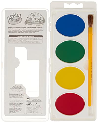 Book Cover Crayola My First Washable Watercolors & Brush, Large Paints, Toddler Art Supplies, 1 Pack (4 Count Colors with a Paint Brush)
