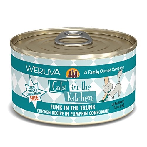 Book Cover Weruva Cats in the Kitchen, Funk in the Trunk with Chicken in Pumpkin Consomme Cat Food, 3.2oz Can (Pack of 24), Blue
