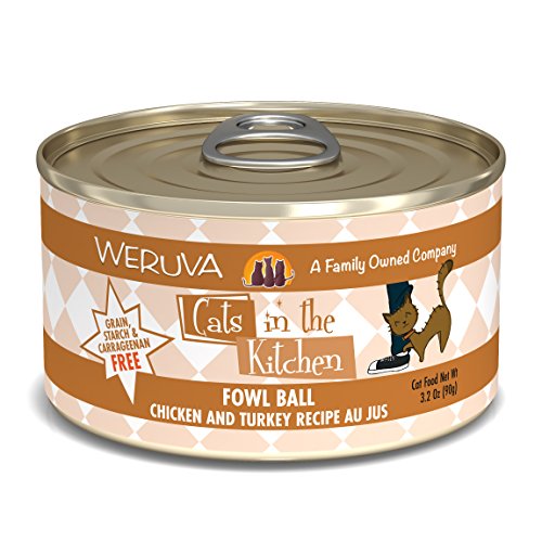 Book Cover Weruva Cats in the Kitchen, Fowl Ball with Chicken & Turkey Au Jus Cat Food, 3.2oz Can (Pack of 24)