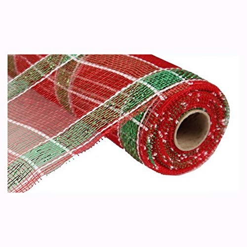 Book Cover 10 Inch x 10 Yards (30 feet) Deco Poly Mesh Ribbon - Red, White and Green Plaid : RE1313A7