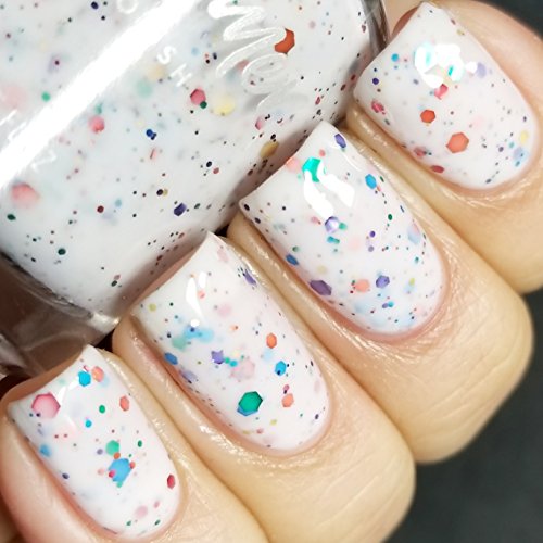 Book Cover Oh Splat White Glitter Nail Polish with Rainbow Glitters- 0.5 oz Full Sized Bottle by KBShimmer