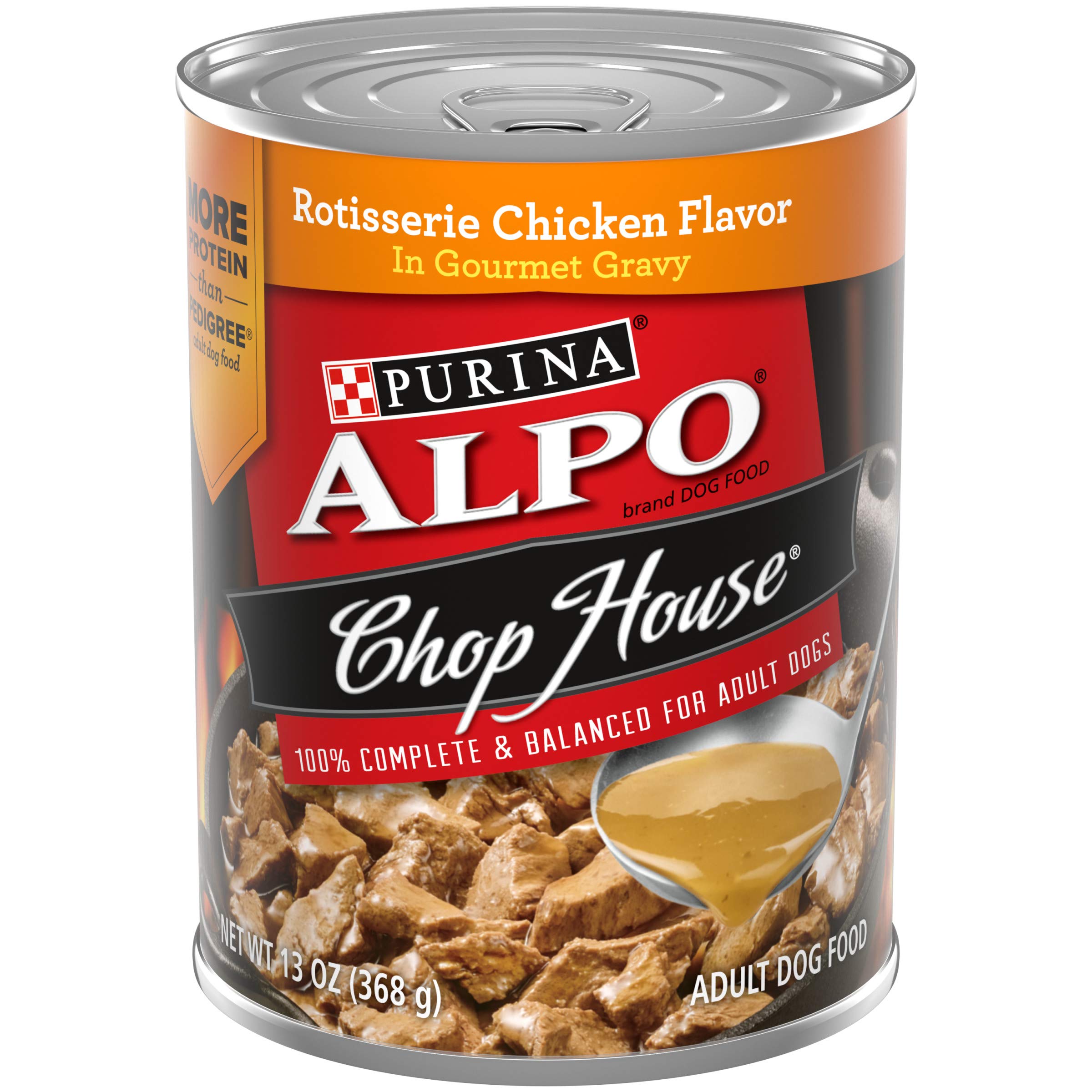 Book Cover Purina ALPO Gravy Wet Dog Food, Chop House Rotisserie Chicken Flavor in Gravy - (12) 13 oz. Cans Chicken 13 Ounce (Pack of 12)