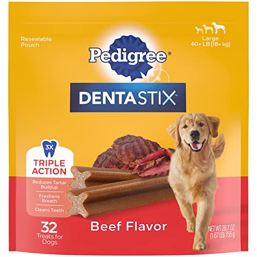 Book Cover PEDIGREE DENTASTIX Large Dog Dental Treats Beef Flavor Dental Bones, 1.72 lb. Pack (32 Treats)