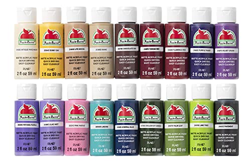 Book Cover Apple Barrel PROMOABII Matte Finish Acrylic Craft Paint Set Designed for Beginners and Artists, Non-Toxic Formula That Works on All Surfaces, 2 Fl Oz (Pack of 18), 18 Colors May Vary, Count