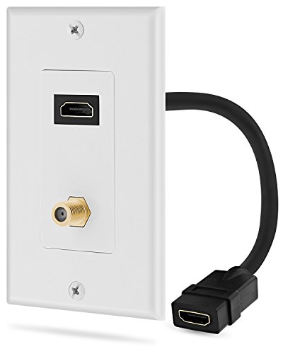 Book Cover Fosmon HDMI Wall Plate with 4 inch Gold Plated High Speed HDMI Cable F Jack Coaxial Connector, Built-In Ethernet Retail - White