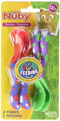 Book Cover Nuby Fun Feeding Spoons & Forks 2-Pack - red/Green, one Size