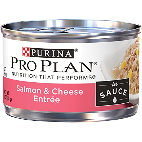 Book Cover Purina Pro Plan High Protein Wet Cat Food in Gravy, Salmon and Cheese Entree in Sauce - (24) 3 oz. Pull-Top Cans