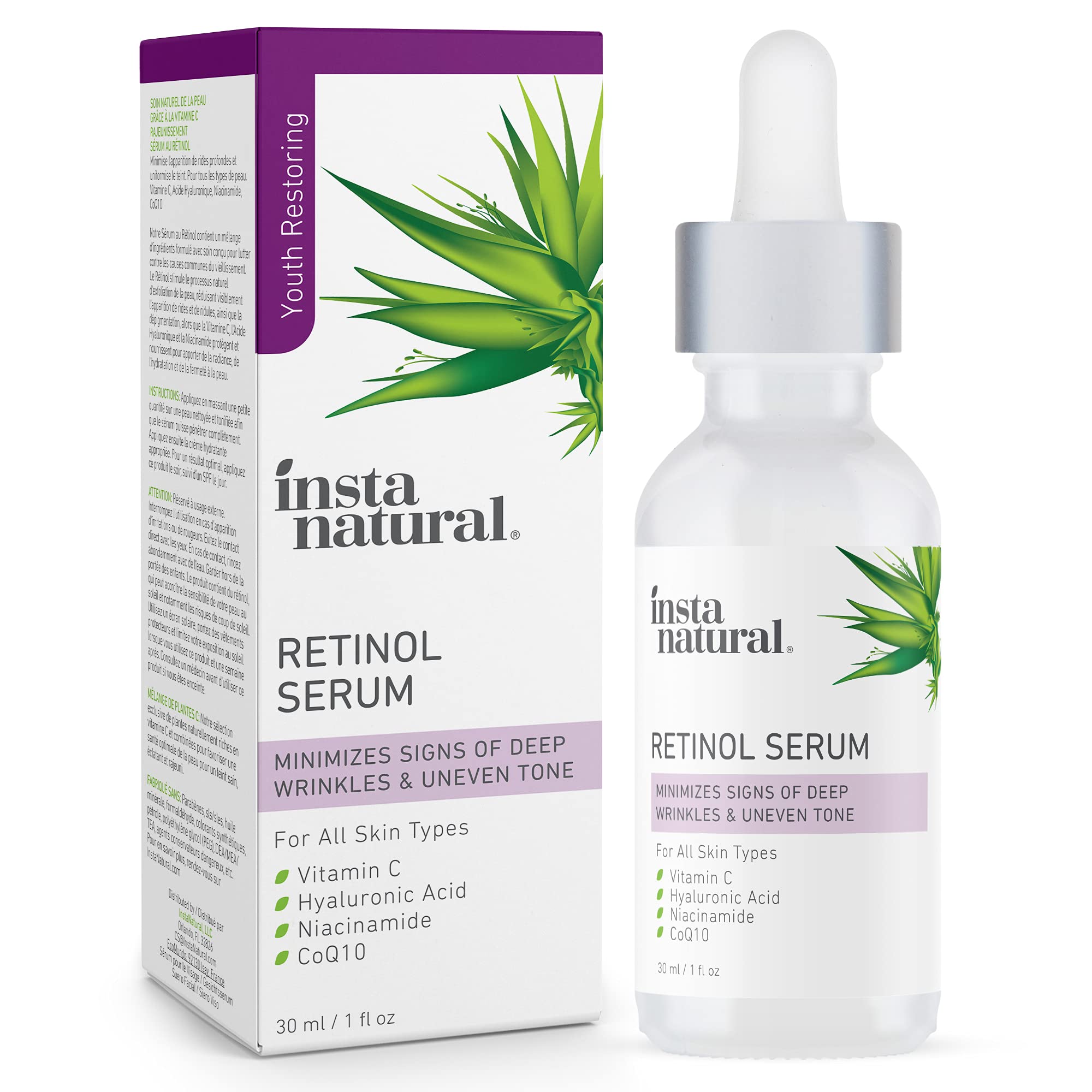 Book Cover InstaNatural Retinol Serum for Face with Niacinamide, Vitamin C, and Hyaluronic Acid, Anti Aging for Firmer Skin, Lines & Wrinkles & Brightening Serum