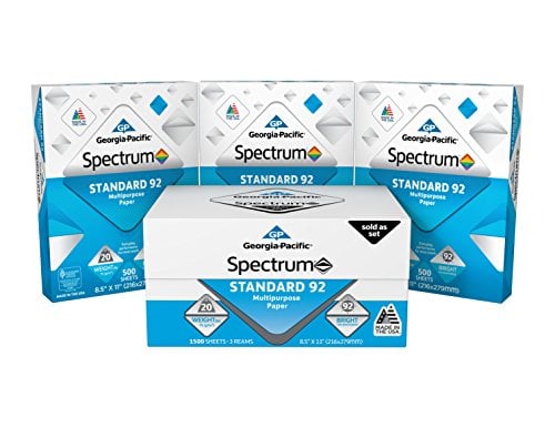 Book Cover Georgia-Pacific Spectrum Standard 92 Multipurpose Paper, 8.5 x 11 Inches, 1 box of 3 packs (1500 Sheets) (998606)
