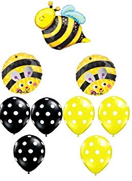 Book Cover BUMBLE BEE Bumble Bee Polka Dots Birthday PARTY (9) Mylar Latex BALLOONS Set Kit