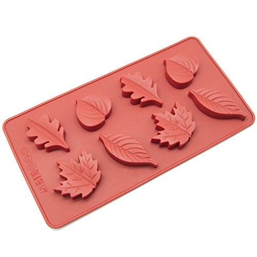 Book Cover Freshware CB-600RD 8-Cavity Leaf Shape Silicone Mold for Making Soap, Candle, Candy, Chocolate, and More