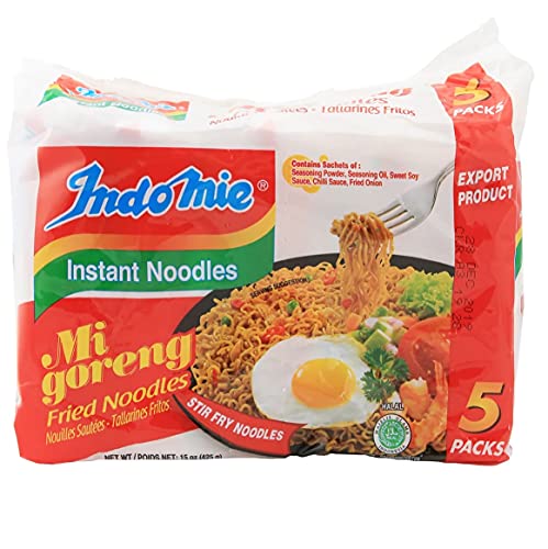 Book Cover Indomie Mi Goreng Instant Stir Fry Noodles, Halal Certified, Original Flavor, 5 Count - Pack of 6