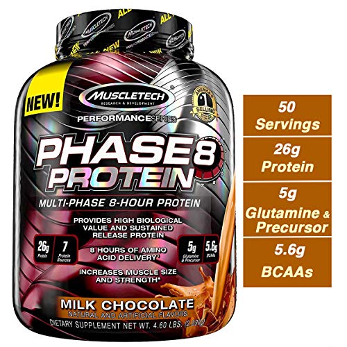 Book Cover MuscleTech Phase8 Whey Protein Powder Blend, Sustained Release 8-Hour Protein Shake, Milk Chocolate, 50 Servings (4.6lbs)