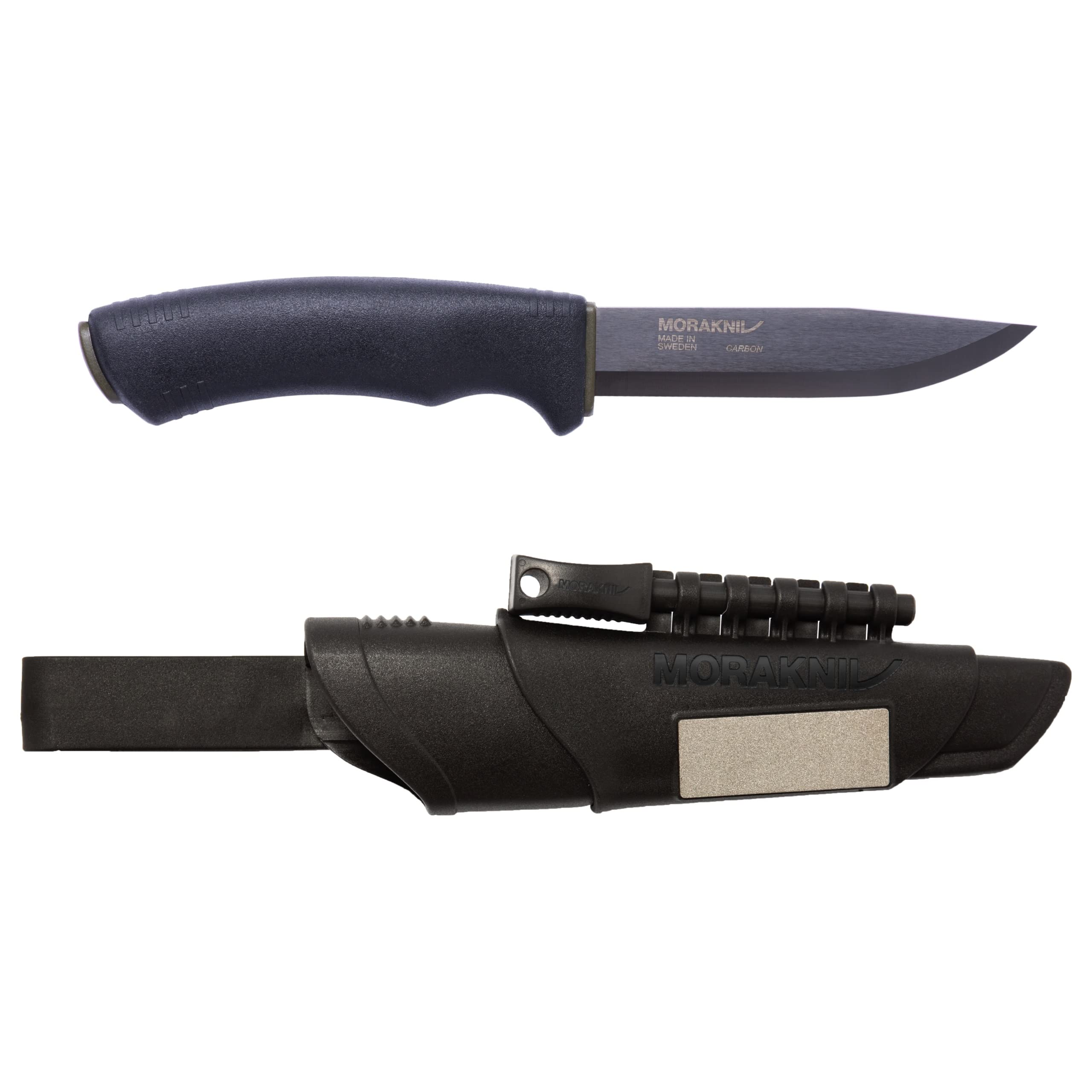 Book Cover Morakniv Carbon Steel Fixed-Blade Bushcraft Survival Knife with Sheath and Fire Starter, Black, 4.3 Inch
