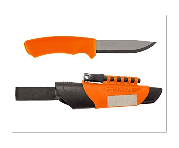Book Cover Morakniv Bushcraft Stainless Steel 4.3-Inch Fixed-Blade Survival Knife with Fire Starter and Sharpener, Orange