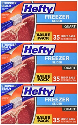 Book Cover Hefty OneZip Freezer Bags Quart, Value Pack, 35 Count (Pack of 3) 105 Bags Total
