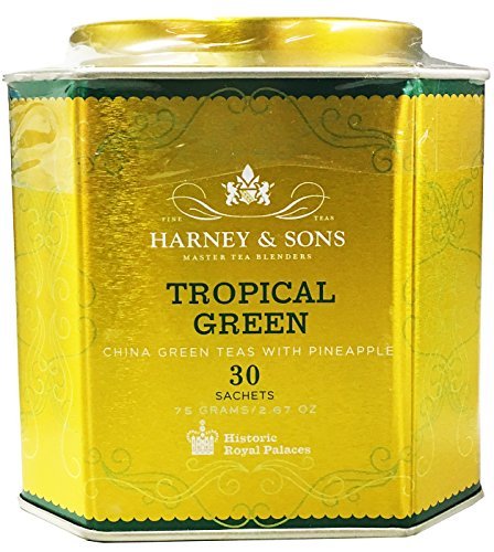 Book Cover Harney & Sons Tropical Green Tea Tin - Handpicked China Green Teas with Pineapple - 2.67 Ounces, 30 Sachets