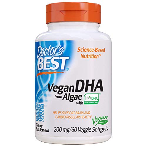 Book Cover Doctor's Best Vegetarian DHA from Algae, Non-GMO, Vegan, Gluten Free, 200 mg, 60 Count