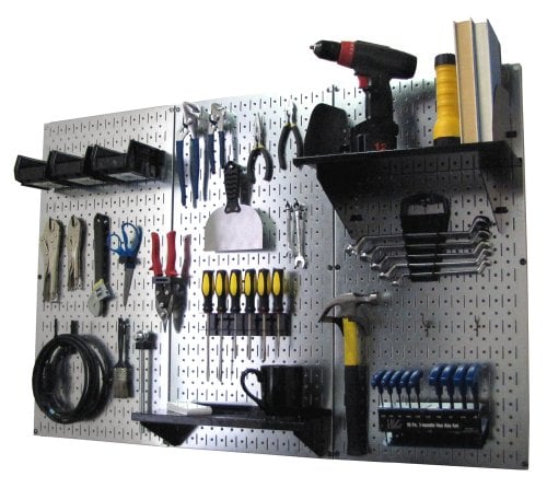 Book Cover Wall Control Pegboard Organizer 4 ft. Metal Pegboard Standard Tool Storage Kit with Galvanized Toolboard and Black Accessories